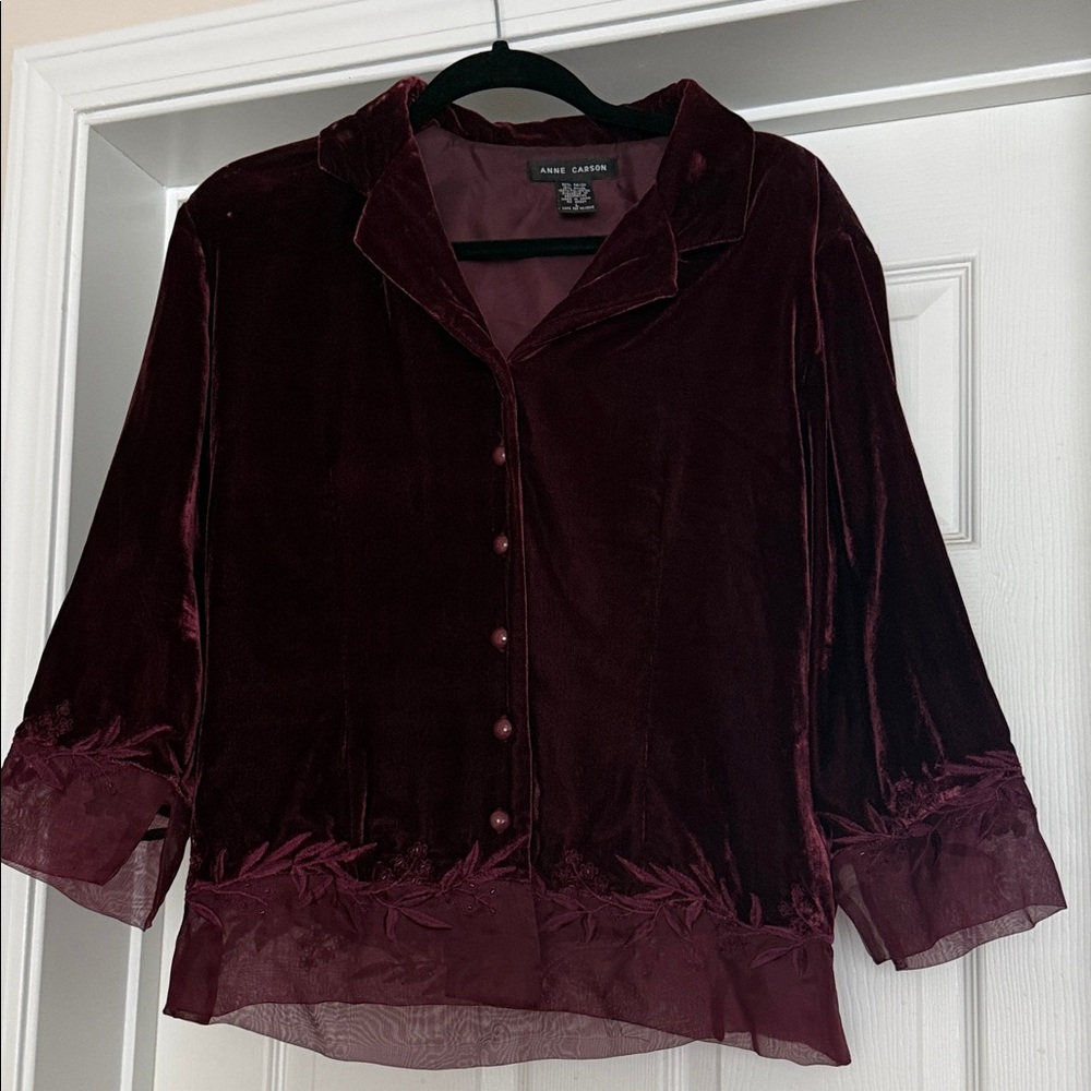 80’s Anne Carson Deep Burgundy Velvet Blouse